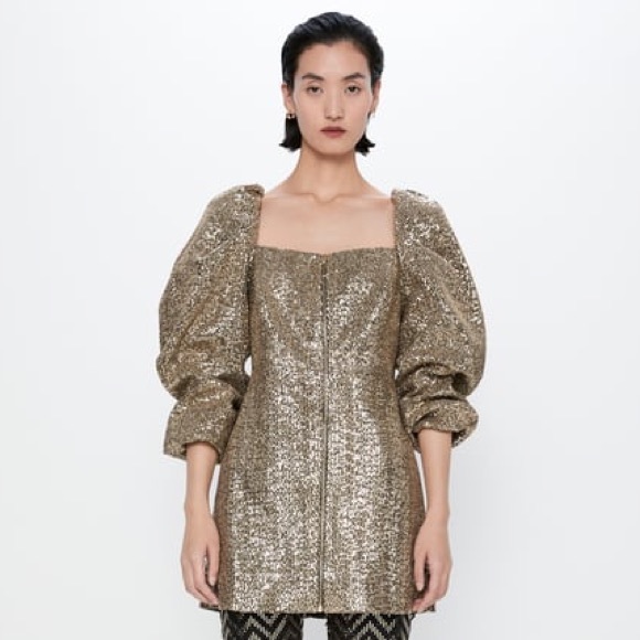 Zara Jackets & Coats Zara Zippered Sequin Vneck Dress Jacket W Long